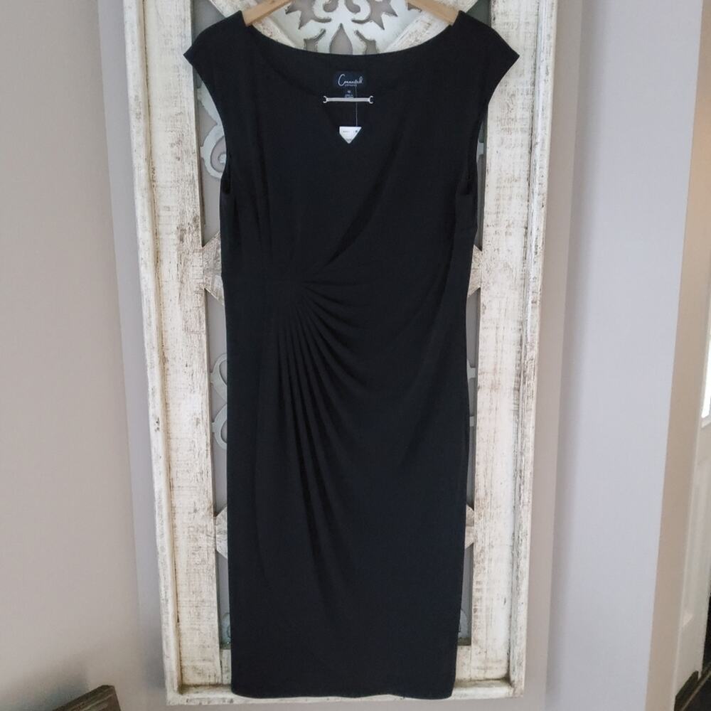 connected apparel Black Midi Sheath Dress with Twist Detail - Picture 2 of 6